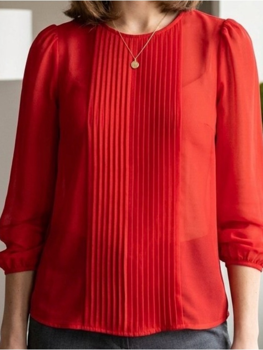 Broadway & Broome Red Pleated Front Blouse
